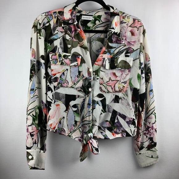 Johanne Beck Button Down Boxy Floral Blouse, Sz. S - Picture 1 of 6